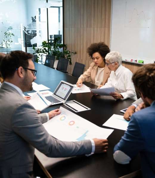 Group of diverse business people working at busy modern office